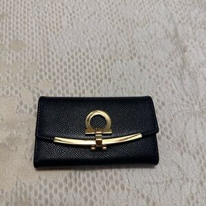 Salvatore Ferragamo Black Saffiano 6 Key Holder Gold